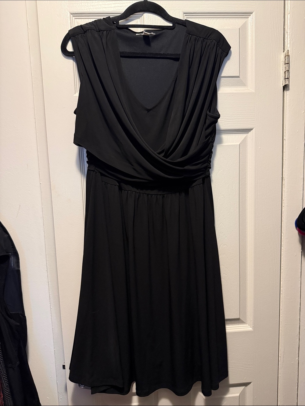 Charter Club Black Draped V-Neck Midi Dress